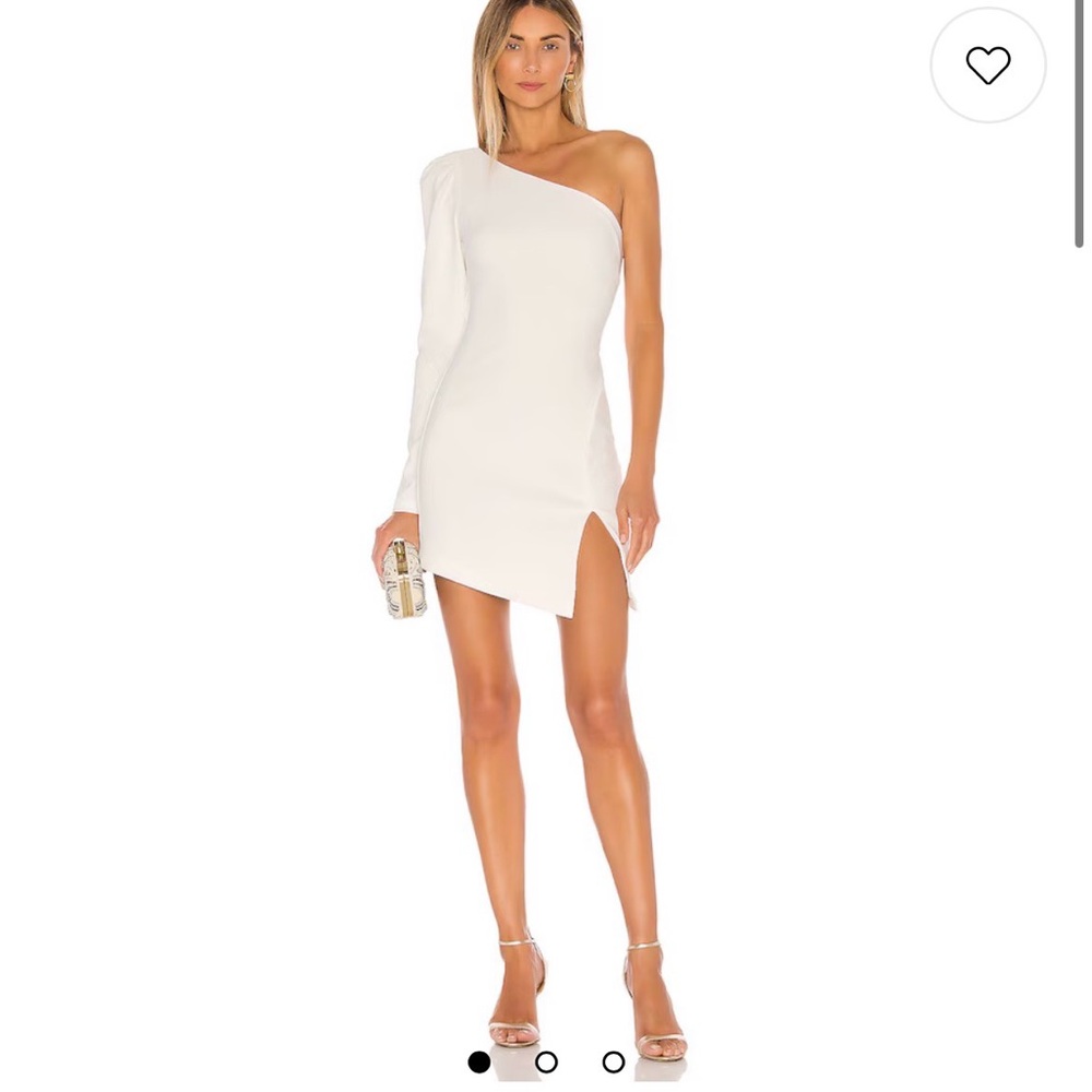 Michael Costello One-Shoulder Cream Mini Dress with Side Slit